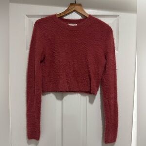 Fuzzy Pink Cropped Sweater